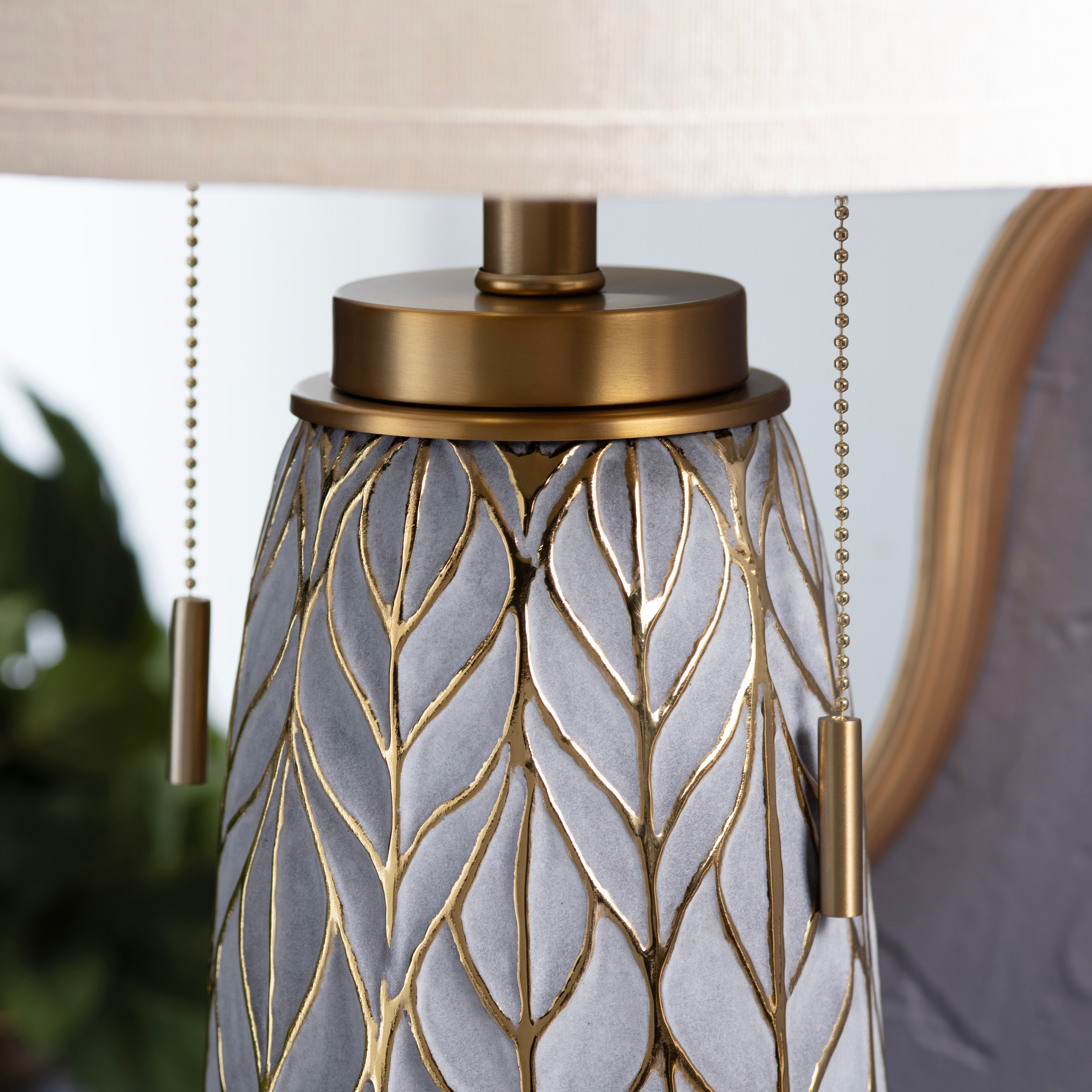 Nessa Carved Leaves Twin Pull Chains Table Lamp - Crestview