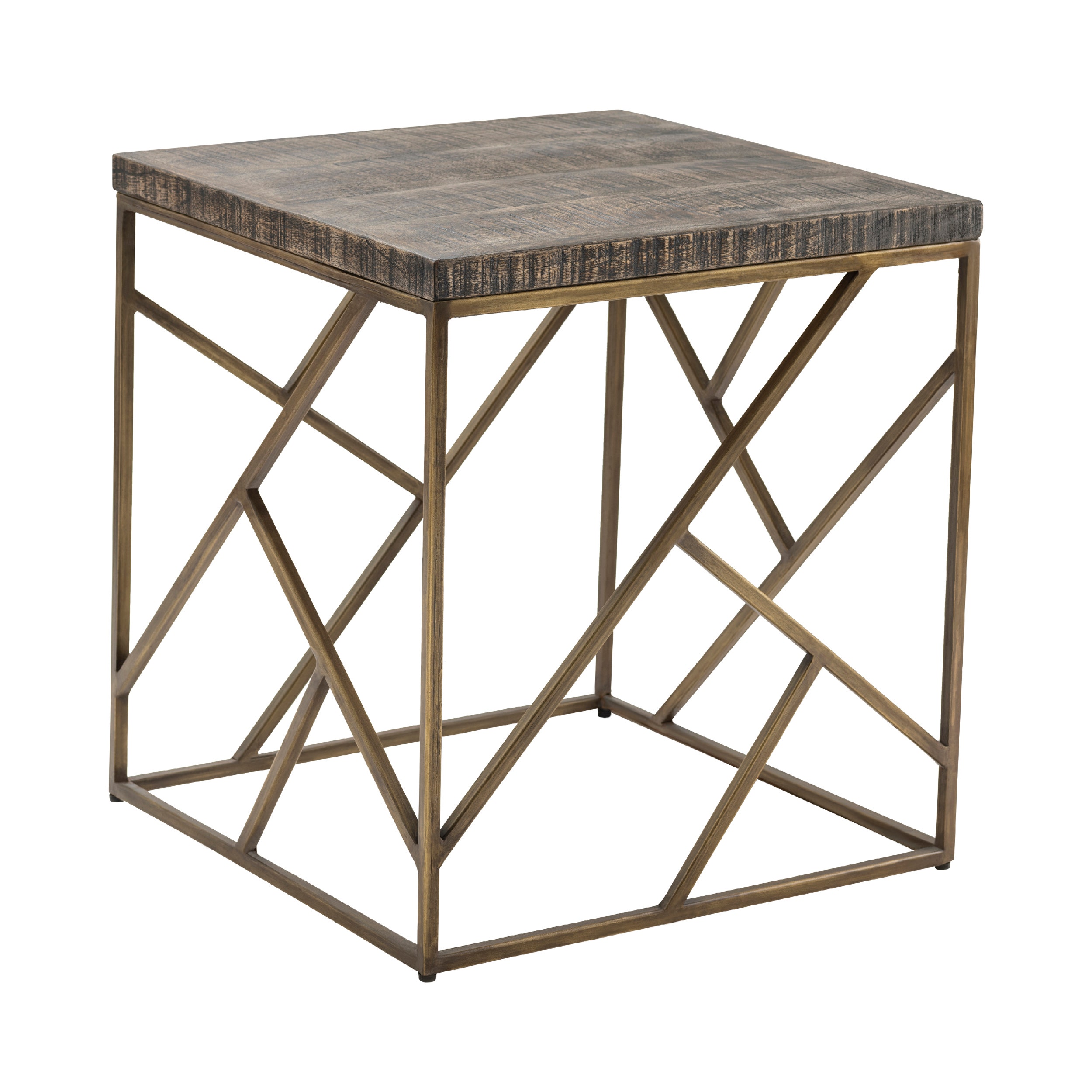Brass Iron Plated Hexagonal Side Table With Square Top